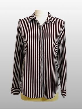 H&M Vertical Stripe Button-Down Shirt - Burgundy & White